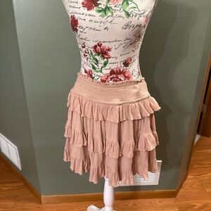 Free People Layered Ruffle Skirt in Tan